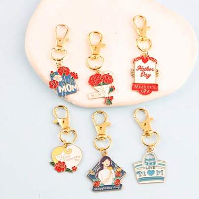 6pcs Mother's Day Flower & Letter Enamel Keychains, Appreciation Gifts For Mothers, Wives