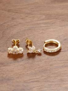 3件套奢华星形锆石穿孔耳环套装，女士18K镀金朋克风耳钉耳环，女士饰品 - 3PCS-GOLD-3# - 查看 5