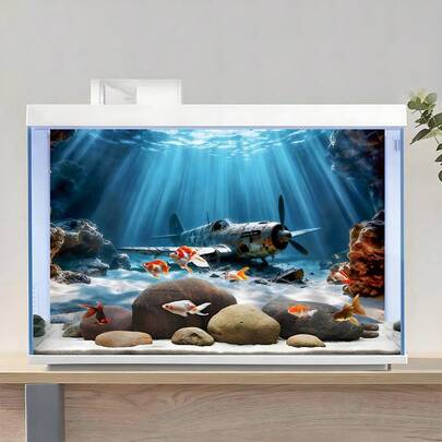 深海战斗机，水族箱背景画，水族箱背景贴纸，爬行动物饲养箱背景贴纸，正面自粘，水族箱景观装饰，水族箱装饰品