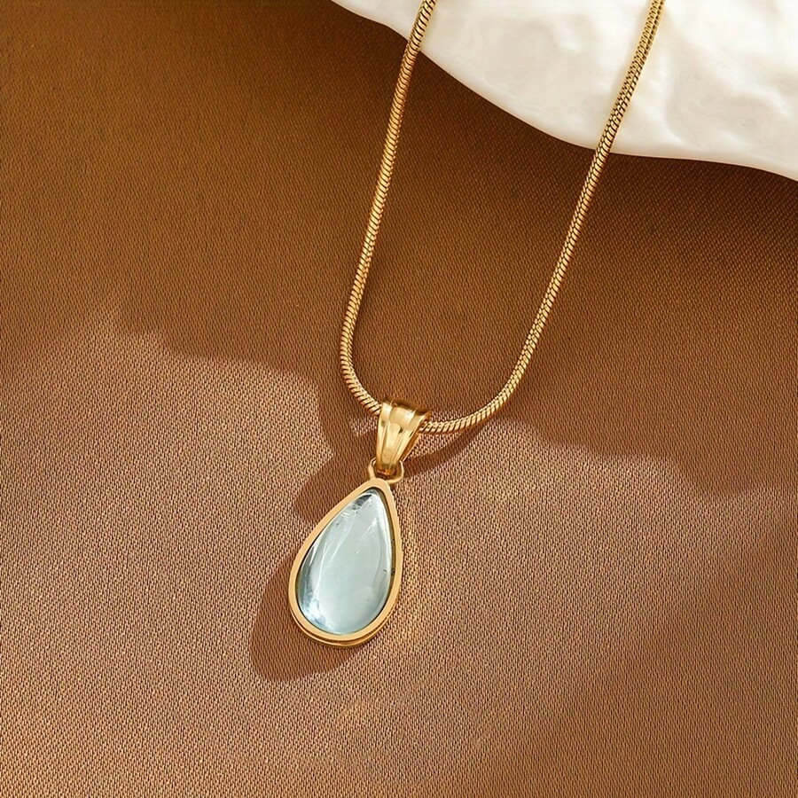 French-Style Vintage Teardrop Glass Pendant Stainless SteelNecklace For WomenA Gift For Mom, Expressing A Child's Love. - Vàng-SE3090 - Xem 1