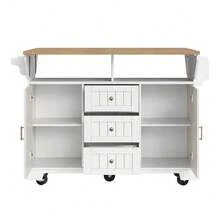 Kitchen Island Cabinet Sideboard 120 X 40 80 X 95 Cm Extendable Kitchen Trolley With Casters Extendable On Both Sides With Towel Rail And Spice Rack Two Doors Three Drawers Black/White - White + MDF - View 10