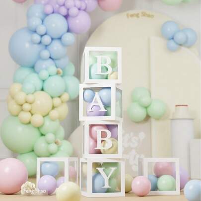Baby Boxes With Letters,Pastel Party Balloons, 25cm Transparent Baby Shower Balloon Boxes With 13cm Letters, Pastel Light Assorted Balloons For Garland Arch Kit, Great For Birthday, Gender Reveal, Shower, Baptism, Room Deco, Wedding, Anniversary, Graduation, Princess Party, Easter, Party Decoration Supplies