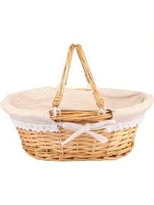 Wicker Gift Baskets Empty Oval Willow Woven Picnic Cheap Easter Candy Storage Wine Basket With Handle Egg Gathering Wedding Basket Natural - A - View 3