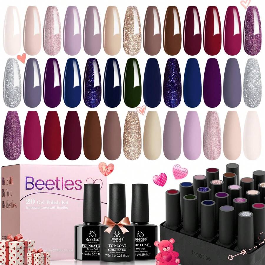 Beetles Spring Gel Polish Set - Fingertip Palette, 32 Colors Valentines Polish Set With Base Top Coat - 20 Color Sophisticated Charm - View 1