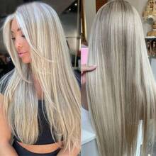 13x4 Super HD Transparent Lace Front Wig, Moonlight Mist Gray-Gold Ombre Brown, 100% Human Hair, 180% Density, Plug And Play, No Glue Needed, Long Straight Hair, Dark Roots, Gray-Gold Brown, 22 Inches - SP27/613 - View 13