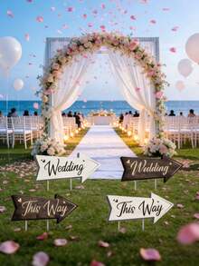 4pcs Wedding Direction Sign Set, With Stands, Wedding Ceremony Directional Signage, Lawn Arrow Signs, Suitable For Wedding Ceremony, Reception Area And Parking Zone - Multicolor - View 6
