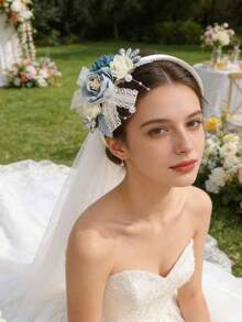 1pc Original Design Cute Faux Flower Headband, Sweet And Fresh Style For Women - Blue-gray - View 6