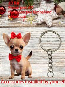 2D Cartoon Red Bow Chihuahua Dog Keychain, Anti-Lost, Double-Sided Clear Printing, Suitable For Various Bag Types Like Square Bag, Shoulder Bag, Shopping Bag, Armpit Bag Etc., Applicable For Commuting, Travel, Vacation, Beach, Study, Dating, Camping, Picnic And Other Scenarios, Perfect Gift For Animal Lovers And Mother's Day - Multicolor - View 8