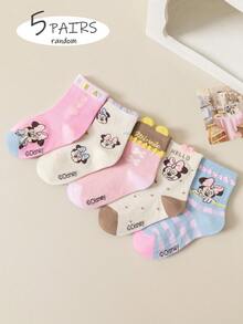 5 Pairs Disney Mickey Mouse Series Cute Crew Socks For Girls, Mixed Pattern Design Including Mickey Print, Quality Short Socks, Perfect Holiday Gift For Little Princess, Random Assortment - Multicolor - View 7