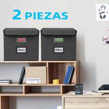 Set Of 2 Portable File Organizer Boxes With Lids, Linen Document Organizer, Foldable File Boxes With Smooth Sliding Rails For Folders And Filing Cabinets For Home - Black - View 2