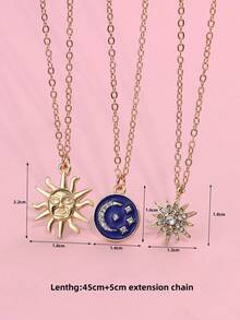 3pcs/Set Children Cute Eid Al-Adha Rhinestone Sun Moon Star Pendant Necklace Set, Suitable For Daily Wear, Gift, Festival - Gold - View 5