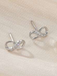 1 Đôi bông tai bạc S925 hình biểu tượng vô cực hình học, trang sức tình yêu vĩnh cửu sang trọng lãng mạn, món quà lý tưởng cho Ngày Valentine, Kỷ niệm. - Hình 8 - Xem 7