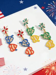 USA 250th Anniversary Red White Blue Crystal Heart Earrings, Patriotic Theme Suitable For July 4th Parade And 250th Celebration Events - Multicolor - View 8
