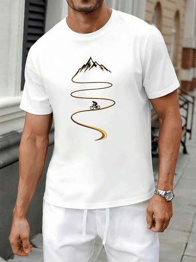 T-Shirt mit Rundhalsausschnitt mit Mountain Bike Grafik, bequeme und lässige Passform, einzigartige grafische Bedruckung.
