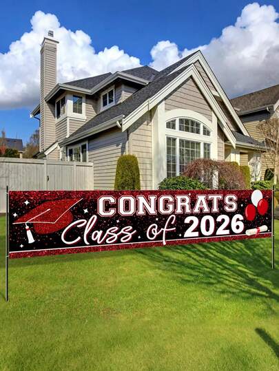 Biểu ngữ chúc mừng tốt nghiệp năm 2026; Biểu ngữ lớn "Chúc mừng Lớp tốt nghiệp năm 2026"; Tôn vinh thành tích của các sinh viên tốt nghiệp; Thích hợp cho tiệc tốt nghiệp năm 2026, trang trí tiệc kỷ niệm, biển hiệu sân vườn và trang trí ngày lễ.