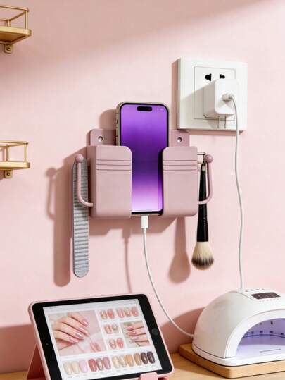 Cute Pink Wall-Mounted Phone Holder, Self-Adhesive Phone Stand For Bedroom, Desk, Bathroom, Hands-Free, Space-Saving, Ideal Gift For Girls