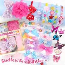 Arts and Crafts Kit for Girls - DIY Headband Making Kit for Girls 89pcs Fashion Hair Accessories Set Art and Craft Gift for 6-8 - Ideal Gifts for 5 6 7 8-12 Year Old Girl - Multicolor - Ver 7