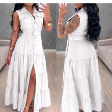 Long Shirt Dress With Buttons And Belt – Elegant And Modern - 白色 - 查看 2