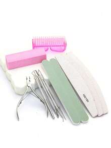 12pcs Manicure Tool Kit: 100/180 Grit Nail File, Buffing Block, Cuticle Nipper, Cuticle Pusher, Cleaning Brush, Professional Pink Nail Care Set, Manicure Tools, Wedding Season, Back To School Season - Multicolor - View 2