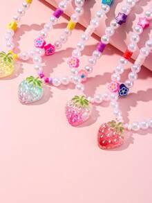 4 chiếc vòng tay dễ thương hình dâu tây, hoa, sao làm từ đất sét mềm, ngọc trai và hạt thủy tinh, thích hợp cho bé gái đeo trong các lễ hội âm nhạc, ngày lễ, sinh nhật và các bữa tiệc. - Nhiều màu - Xem 4