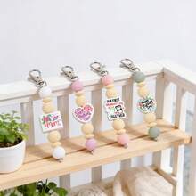 1pc Mother's Day Themed Beaded Keychain, Handmade Beaded Silicone Keychain/Bag Charm With Mother's Day Blessing Text/Flower/Heart Print Pattern, Best Gift For Mom On Mother's Day - Mother's Day Keychain - View 1