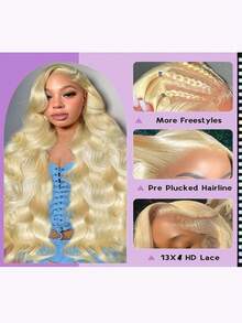 即戴即走无胶假发，真人混纺发丝，预先拔毛，预先剪裁，5x5、13*6、13*4高清蕾丝闭合假发，真人混纺发丝，女士专用，200%密度，即戴即走，无胶水波浪卷蕾丝前假发，无需胶水假发 - S613 - 查看 7