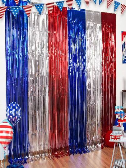 1/2pcs 4th Of July Decorations,Red White And Blue Tinsel Foil Fringe Curtains,4th Of July Photo Booth Prop Streamer Backdrop For America Patriotic Party,Memorial Day,Independence Day,Labor Day
