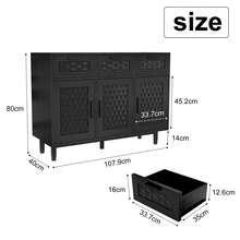 ZSSWSS Kitchen Sideboard With 3 Drawers And 3 Doors Made Of Rattan, Natural Weave Pattern, Rustic Vintage Style, 108 X 40 X 80 Cm, For Living Room And Kitchen, Natural Finish - Black - View 5