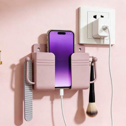 Cute Pink Wall-Mounted Phone Holder, Self-Adhesive Phone Stand For Bedroom, Desk, Bathroom, Hands-Free, Space-Saving, Ideal Gift For Girls