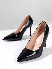 1 Pair Black Sexy Fashion Party Pumps, Suitable For Spring, Autumn And All Seasons, Low Vamp High Heels, Formal Dress Shoes, Super High Thin Heels For Workplace - Than chì đen - Xem 5