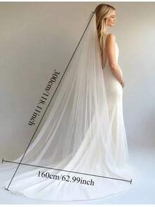 Signature Soft Long Thin Tulle Bridal Veil, Single Layer Design, Clean Edge, Minimalist Bride Veil, Suitable For Autumn Wear - Multicolor - View 1