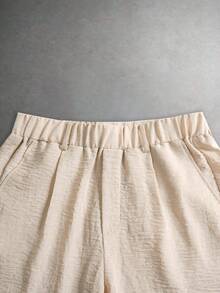 Herren weiße plissierte lässig Shorts, Gummibund, Sommer Strand Shorts - Weiss - Übersicht 6