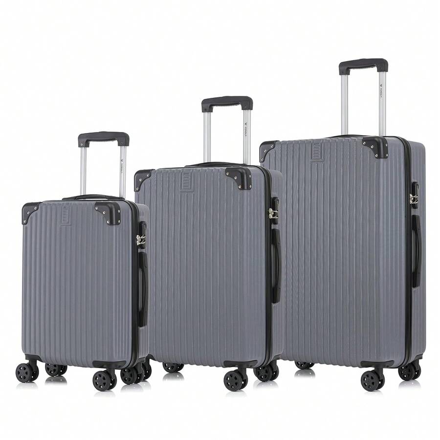 YONSLY 3‑Piece Suitcase Set 20/24/28 Inches With 4 Wheels 360° Double Maintenance Zipper Mesh Pocket Combination Lock Soft Rubber Handle Lightweight - 深灰色 - 查看 1