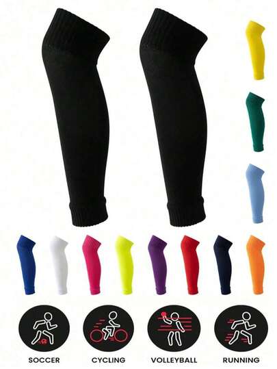 1 Pair Men's Random Football Socks With Shin Guards, Men's Long Shin Guards, Anti-Slip, Shock-Absorbing, Breathable, Suitable For Basketball, Sports And Outdoor Activities For Men