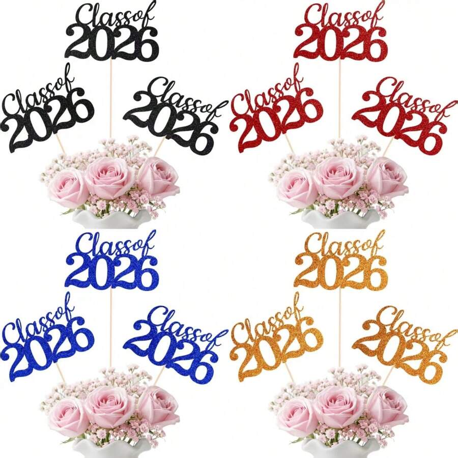 12 Pcs Class Of 2026 Graduation Decorations, Table Centerpieces Grad Cake Topper Party Favors, Graduation 2026 Party Supplies For Table Decor (Black & Double-Sided)