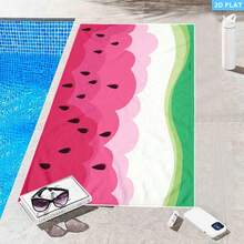 1 Pc Stylish Printed Beach Towel, 29x58in(73x147cm),31x71in(80x180cm) Featuring A Watermelon Slice Design, Made From Microfiber, Available In Various Sizes, With A Colorful Single-Sided. It'S Perfect For Both Beach And Bath Use, Quick-Drying, Soft To The Touch, And A  Summer Must-Have - 樣式 1 - 查看 3