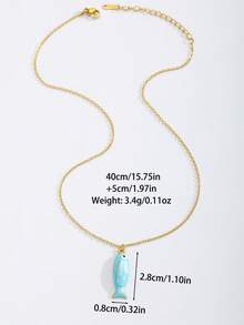 1pc 3-Color Cute Enamel Fish Pendant Necklace, Delicate Gold Chain Summer Beach Vacation Necklace, Lightweight Daily Fashion Jewelry Gift For Girls - Multicolor - View 5