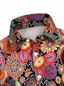 Bright Floral And Paisley Pattern Symbolizing Vibrant Expression And Joyful Freedom 3D Print Casual Men Short Sleeve Beach Button Up Shirt - 白色 - 查看 2