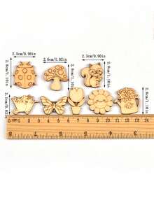 50pcs 2-2.8cm Natural Wood Tone Assorted Patterns (Mushroom, Butterfly, Etc.) Unfinished Blank Wood Slices, DIY Craft Decorative Accessories - Multiple Mix - View 2