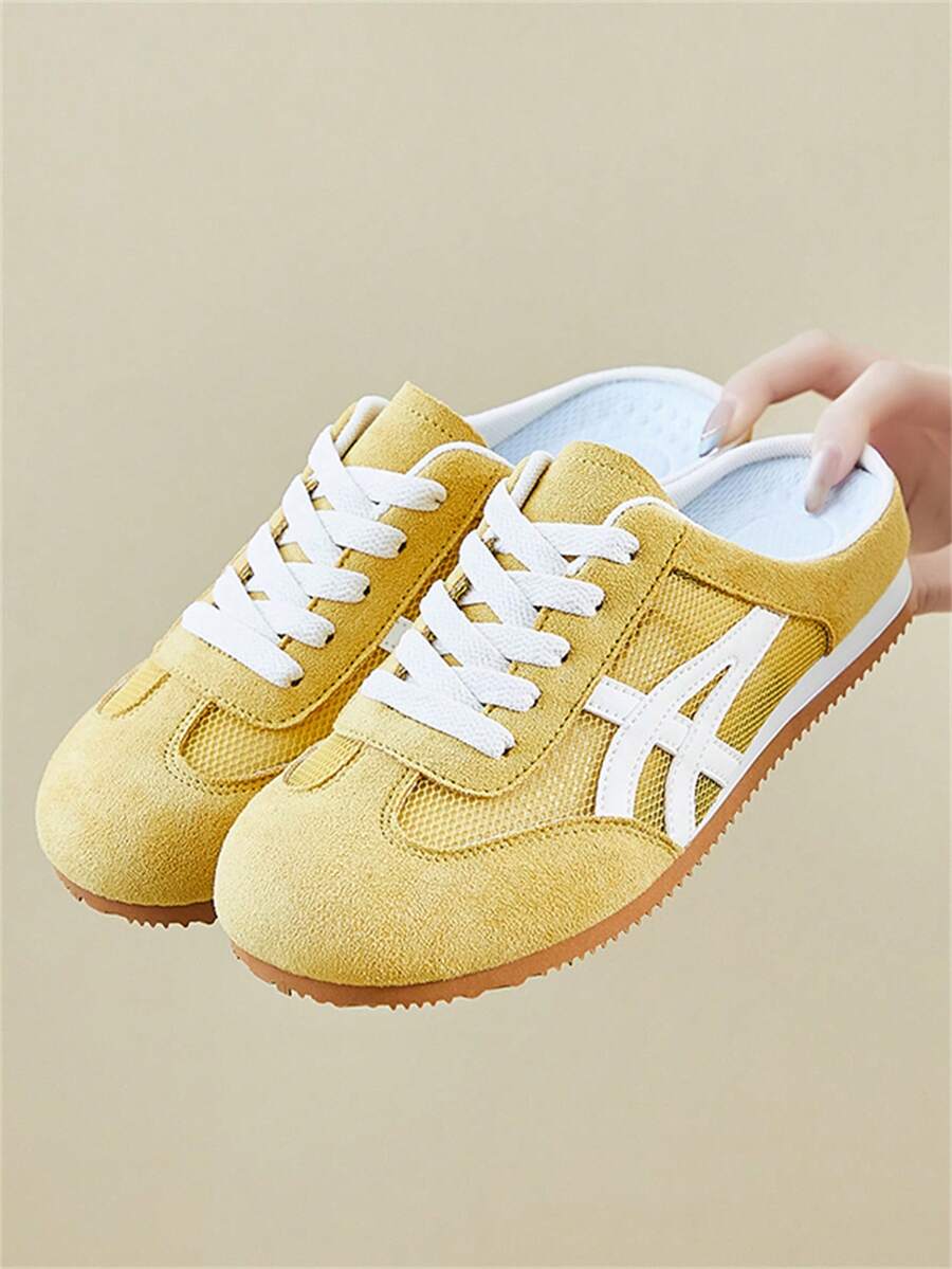 Shoes Giày thể thao đế bệt thoáng khí mùa hè cho nữ, giày buộc dây kiểu retro, giày đi bộ đế bằng nhẹ, chống trơn trượt. - Màu vàng - Xem 1