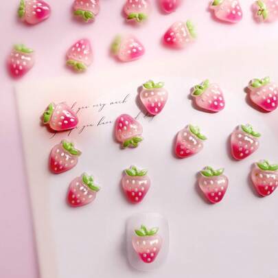 30pcs Spring & Summer Strawberry Pattern Nail Art Decorations, DIY Nail Supplies, Suitable For Korean & Japanese Nail Salons, Nail Accessories Nails