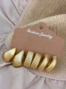 Set di 6/18 orecchini alla moda, orecchini multipli, realizzati in materiale di resina ABS con placcatura in oro UV non sbiadente - Dorato - Visualizzare 8