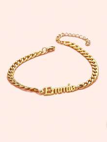 Cadena de playa personalizada 5NK, tobillera ajustable de acero inoxidable con letra de nombre personalizada, resistente al agua y a la decoloración, regalo para mujeres - Dorado - Ver 4