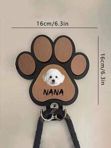 1pc Customizable Wooden Bone-Shaped Pet Leash Hook, Carvable, Suitable For Pet Collars And Leashes, Adjustable Angle Metal Hook, Size 16*16cm, Paw Print Pattern Design, Perfect For Dog Lovers And Pet Home Decor - Multicolor - View 8