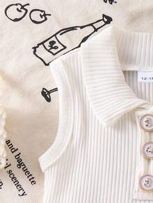 2件套女婴可爱polo领罗纹背心+短裤套装，轻薄夏季服装 - 淺藍色 - 查看 5