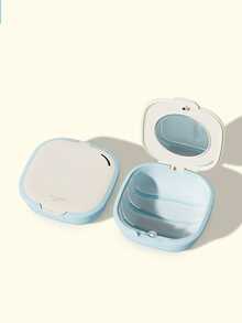 Vibrant Dopamine Orthodontic Retainer Storage Box With Mirror And Drainage Basket, Portable Compact Storage Case, Multi-Functional Travel Denture And Invisible Aligner Holder, Available In 4 Colors (Yellow, Blue, Purple, Pink), Oral Care Accessory, Retainer Cleaner, Fashion Accessory, Transparent Lid Design - Multicolor - View 12