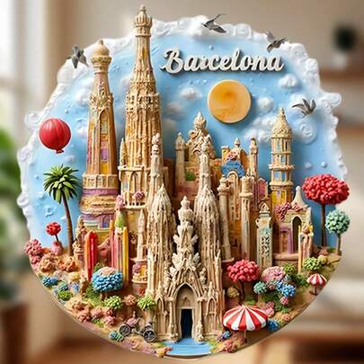 Gaudí's Floating Islands: Barcelona Bas-Relief Fridge Magnet, Featuring Sculptural Towers And Organic Forms, Cloud Frames And Mediterranean Dreams - The Soul Of Catalonia On Your Fridge
