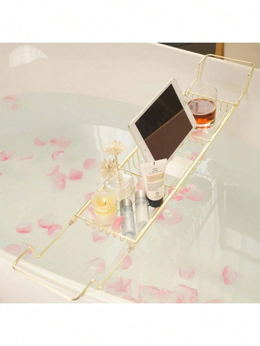 1个可调节金属浴缸托盘 - 可伸缩金属浴室收纳架 - A - 查看 1