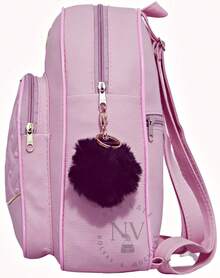 Mochila Feminina Bolsa Mochilinha Estampa Descolada e Delicada + Chaveiro Pompom. - Rosa Bebê - Visão 2