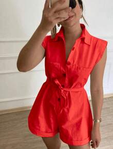 Women's Clothing/ Jumpsuit/Headband/Linen - 紅色 - 查看 2